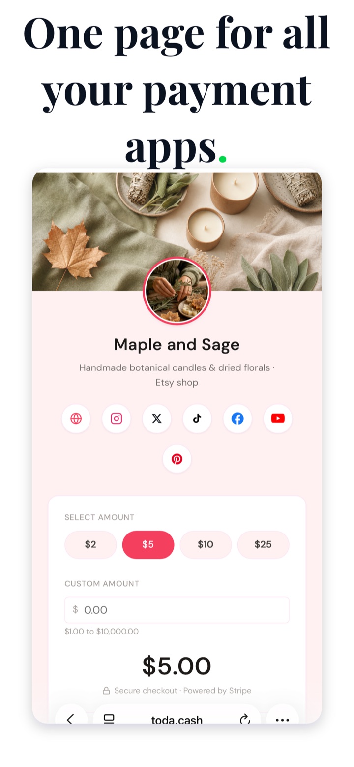 The Toda payment page as your customers see it