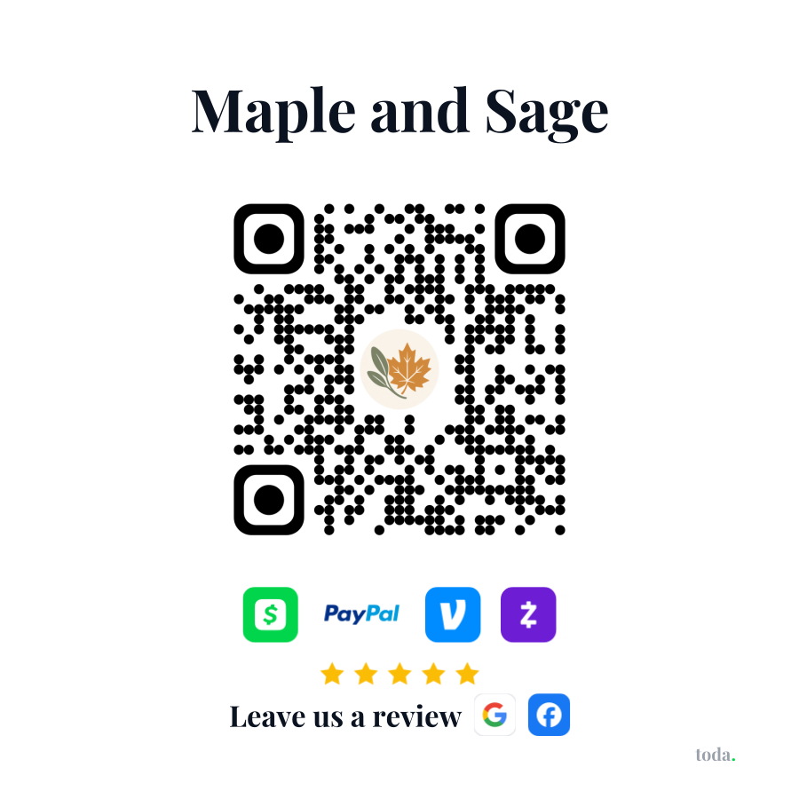 Printed toda QR sticker for Maple and Sage